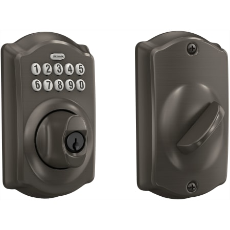 A large image of the Schlage BE365-CAM Black Stainless
