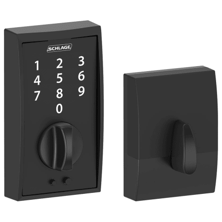 A large image of the Schlage BE375-CEN Matte Black