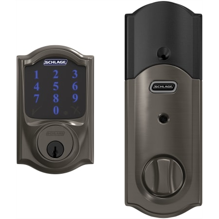 A large image of the Schlage BE469NX-CAM Black Stainless