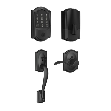 A large image of the Schlage BE489WB-CAM-ACC-CAM-LH Matte Black