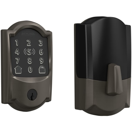 A large image of the Schlage BE499WB-CAM Black Stainless