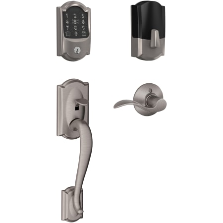 A large image of the Schlage BE499WB-CAM-ACC-LH Satin Nickel