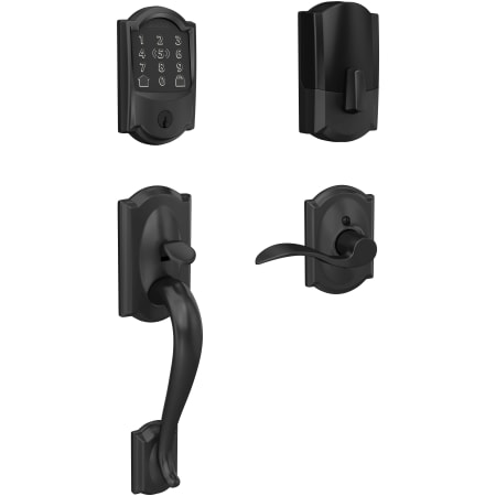 A large image of the Schlage BE499WB-CAM-ACC-CAM-LH Matte Black