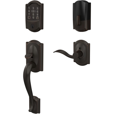 A large image of the Schlage BE499WB-CAM-ACC-CAM-LH Aged Bronze