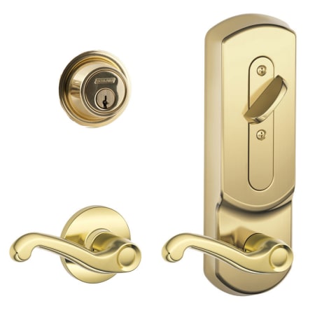 A large image of the Schlage CS210PD-FLA-PLY-LH Polished Brass