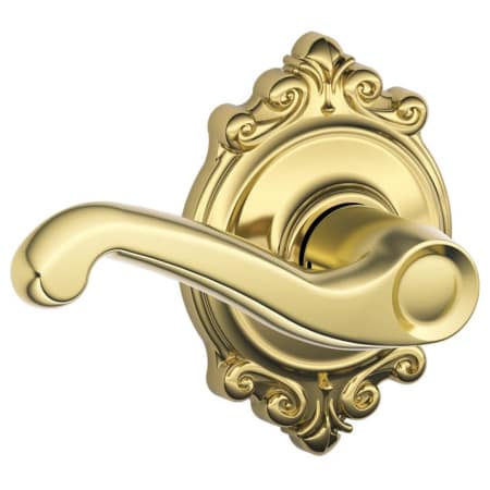 A large image of the Schlage F10-FLA-BRK Polished Brass