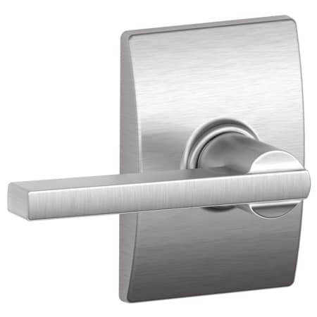 A large image of the Schlage F10-LAT-CEN Satin Chrome