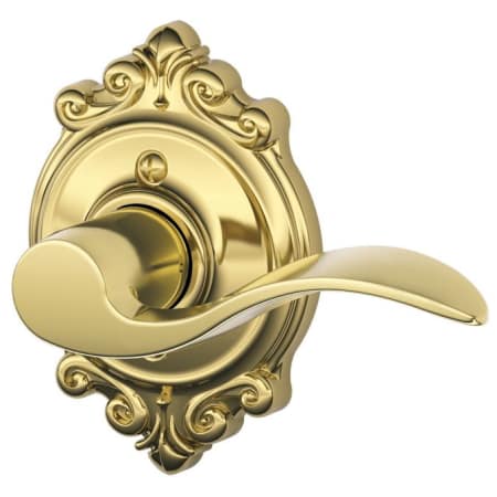 A large image of the Schlage F170-ACC-BRK-RH Polished Brass