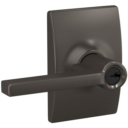 A large image of the Schlage F51A-LAT-CEN Black Stainless