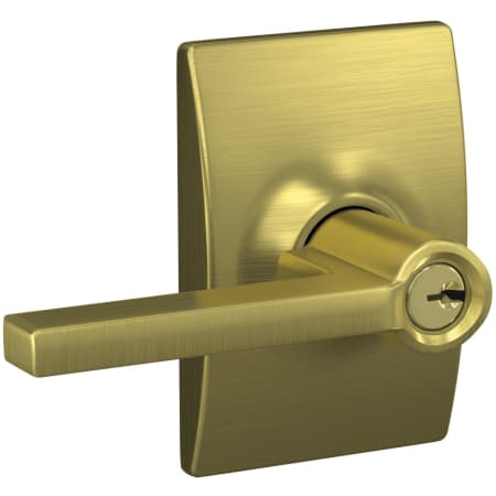 A large image of the Schlage F51-LAT-CEN Satin Brass