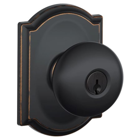 A large image of the Schlage F51-PLY-CAM Aged Bronze