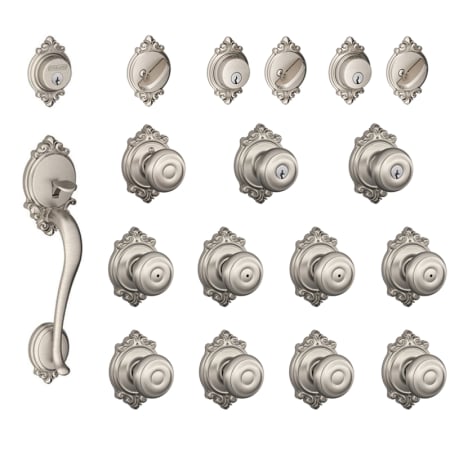 A large image of the Schlage F600-BRK-GEO Satin Nickel