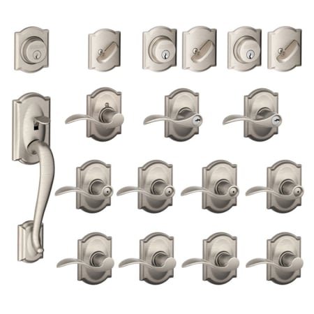 A large image of the Schlage F600-CAM-ACC-RH Satin Nickel