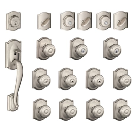 A large image of the Schlage F600-CAM-GEO Satin Nickel