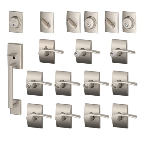 A large image of the Schlage F600-CEN-MER-LH Satin Nickel