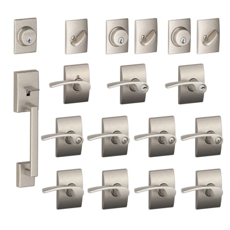 A large image of the Schlage F600-CEN-MER-RH Satin Nickel