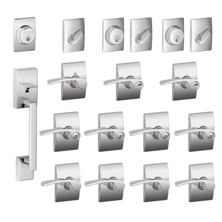 A large image of the Schlage F600-CEN-MER-RH Bright Chrome