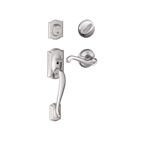 A large image of the Schlage F60-CAM-FLA-LH Polished Chrome