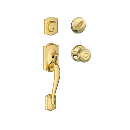 A large image of the Schlage F60-CAM-GEO Polished Brass