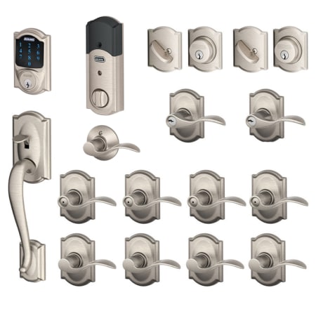 A large image of the Schlage F800-CAM-ACC-LH Satin Nickel