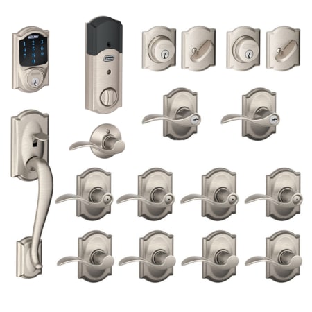 A large image of the Schlage F800-CAM-ACC-RH Satin Nickel