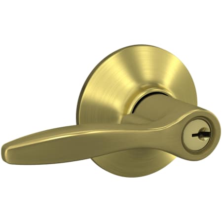 A large image of the Schlage F80-DEL-LH Satin Brass
