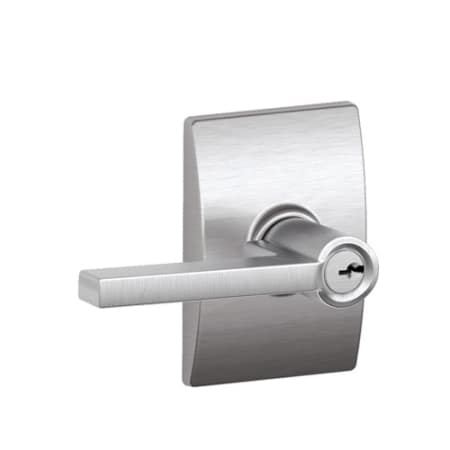 A large image of the Schlage F80-LAT-CEN Satin Chrome