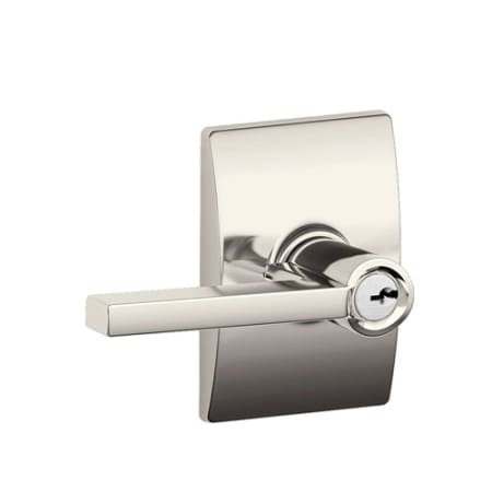 A large image of the Schlage F80-LAT-CEN Polished Nickel