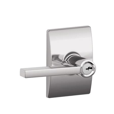 A large image of the Schlage F80-LAT-CEN Polished Chrome