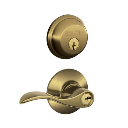 Schlage FB50ACC608 Satin Brass Accent Single Cylinder Keyed Entry Door  Lever Set and Deadbolt Combo 