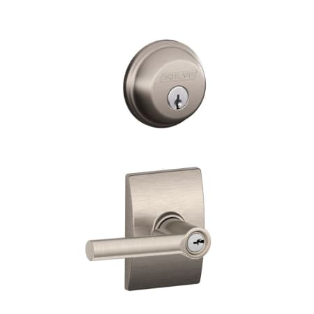 A large image of the Schlage FB50-BRW-CEN Satin Nickel