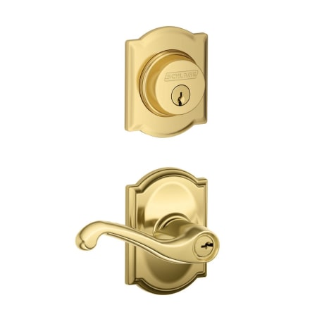 A large image of the Schlage FB50-CAM-FLA-CAM Lifetime Polished Brass