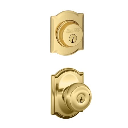 A large image of the Schlage FB50-CAM-GEO-CAM Lifetime Polished Brass