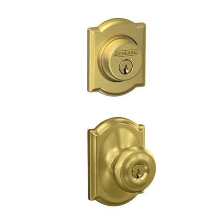 A large image of the Schlage FB50-CAM-GEO-CAM Satin Brass
