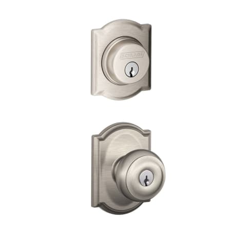 A large image of the Schlage FB50-CAM-GEO-CAM Satin Nickel