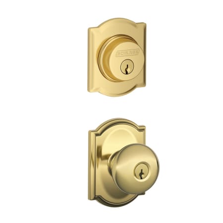 A large image of the Schlage FB50-CAM-PLY-CAM Lifetime Polished Brass