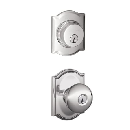 A large image of the Schlage FB50-CAM-PLY-CAM Polished Chrome
