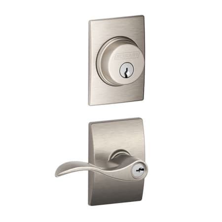 A large image of the Schlage FB50-CEN-ACC-CEN Satin Nickel