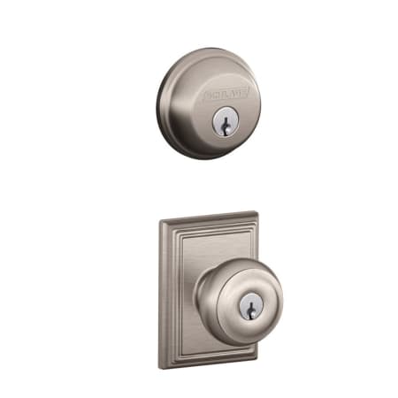 A large image of the Schlage FB50-GEO-ADD Satin Nickel