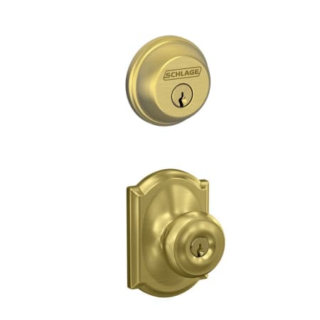 A large image of the Schlage FB50-GEO-CAM Satin Brass
