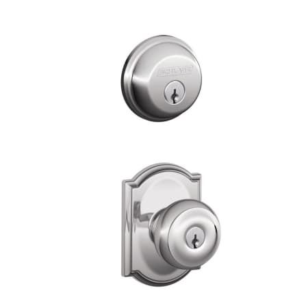 A large image of the Schlage FB50-GEO-CAM Polished Chrome