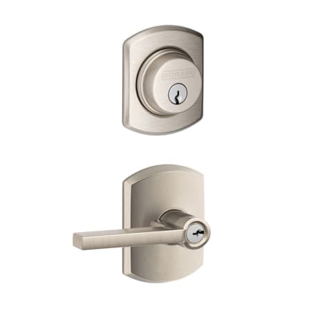 A large image of the Schlage FB50-GRW-LAT-GRW Satin Nickel