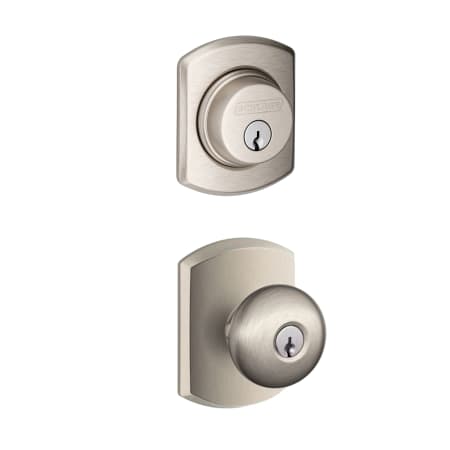 A large image of the Schlage FB50-GRW-PLY-GRW Satin Nickel