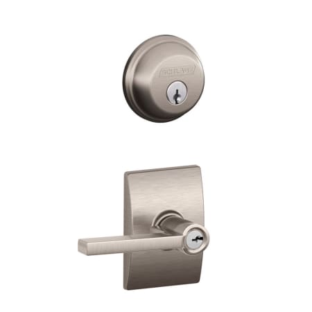 A large image of the Schlage FB50-LAT-CEN Satin Nickel