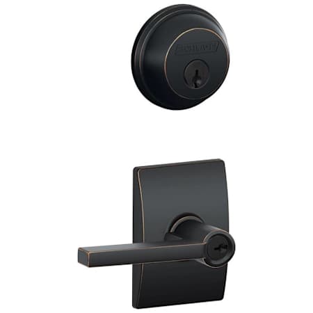 A large image of the Schlage FB50-LAT-CEN Aged Bronze