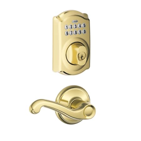 A large image of the Schlage FBE365-CAM-FLA Lifetime Polished Brass