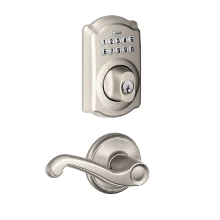 A large image of the Schlage FBE365-CAM-FLA Satin Nickel