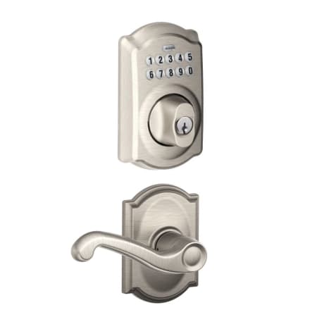 A large image of the Schlage FBE365-CAM-FLA-CAM Satin Nickel