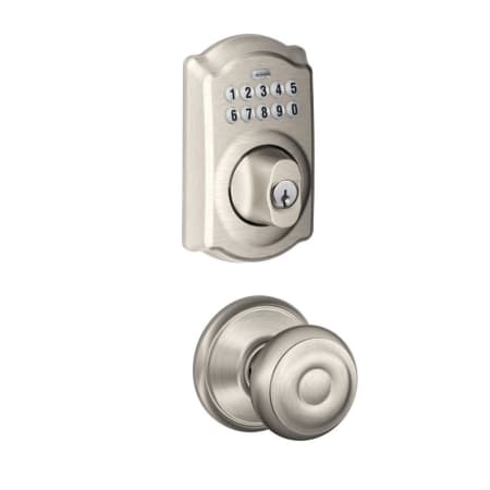 A large image of the Schlage FBE365-CAM-GEO Satin Nickel