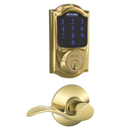 A large image of the Schlage FBE469-CAM-ACC Polished Brass